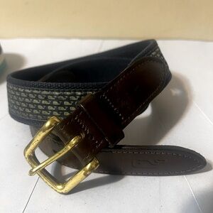 Vineyard Vines Whale Print Cotton and Leather Mens Belt